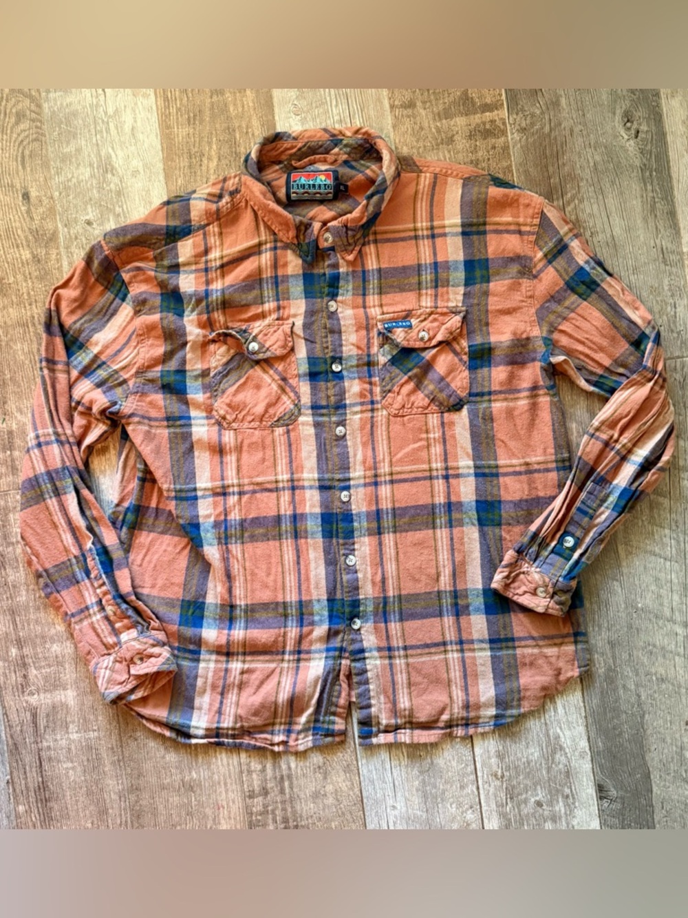 Burlebo men's flannel plaid button-down long-sleeve shirt XL